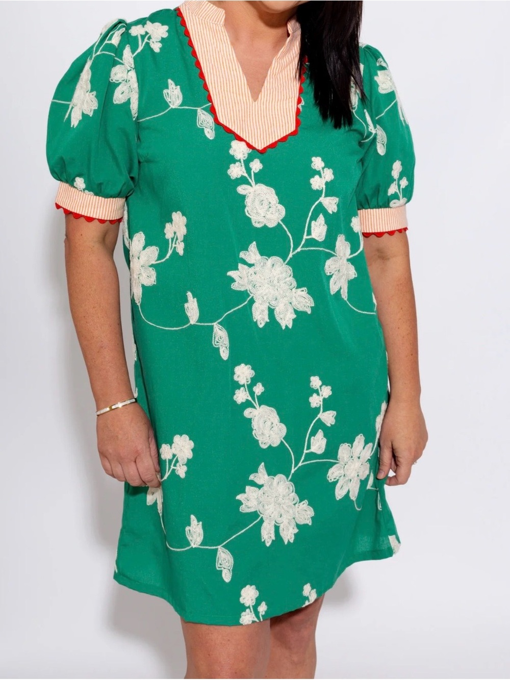 VOY Scallop Trim Puff Sleeve Mini Dress - Medium